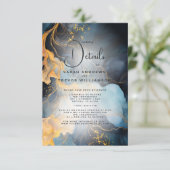 素晴らしIndigo Blueおよび金ゴールド抽象芸術 エンクロージャーカード (スタンド正面)