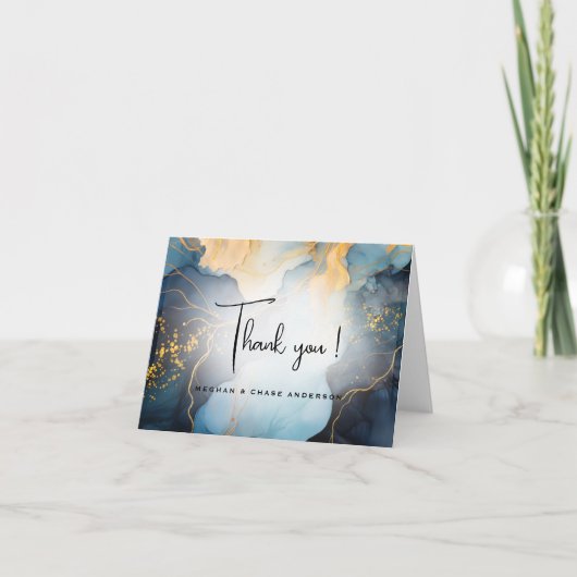 素晴らしIndigo Blueおよび金ゴールド抽象芸術 サンキューカード (正面)