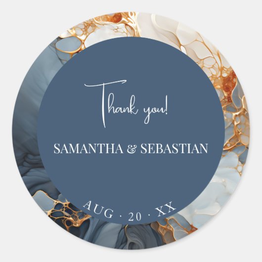 素晴らしIndigo Blueおよび金ゴールド抽象芸術 ラウンドシール (正面)