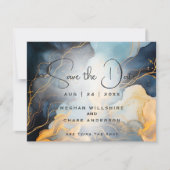 素晴らしIndigo Blueおよび金ゴールド抽象芸術 招待状 (正面)