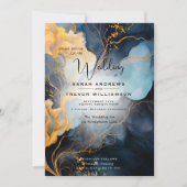 素晴らしIndigo Blueおよび金ゴールド抽象芸術 招待状 (正面)