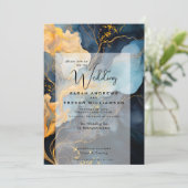 素晴らしIndigo Blueおよび金ゴールド抽象芸術 招待状 (スタンド正面)