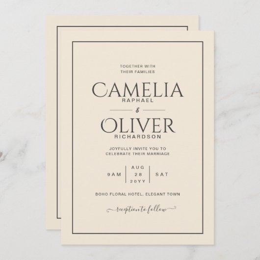 素晴らしLight Beige Cream MONOCHROME 結婚's 招待状 (正面/裏面)