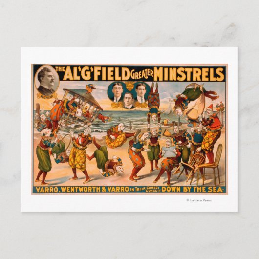 素晴らしMinstrels -ビーチのピエロの束 ポストカード (正面)