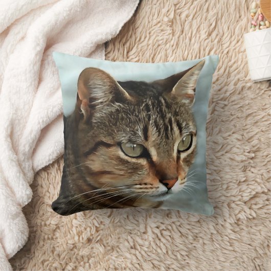 素晴らしTabby Catクローズアップ芸術的ポートレート クッション (ブランケット)