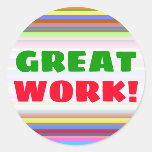 "素晴らしWORK!" +様々な色のストライプシール ラウンドシール (正面)