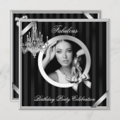 素晴らエレガントしいシャンデリア銀黒写真 招待状 (正面/裏面)