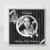 素晴らエレガントしいシャンデリア銀黒写真 招待状 (正面)