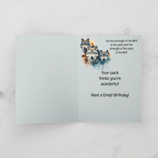 素晴らカスタムしい誕生日ウルフアンドパック引用文 カード (内部)