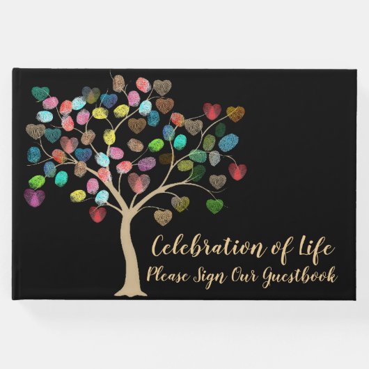 素晴らカラフルしい指紋ツリー写真ハート ゲストブック (正面)