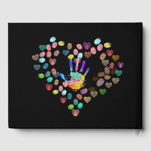 素晴らカラフルしい指紋ツリー写真ハート ゲストブック (裏面)