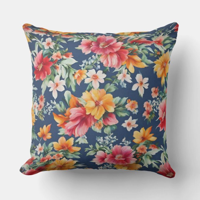 素晴イタリアンらしい夏の明るい花柄 アウトドアクッション (正面)