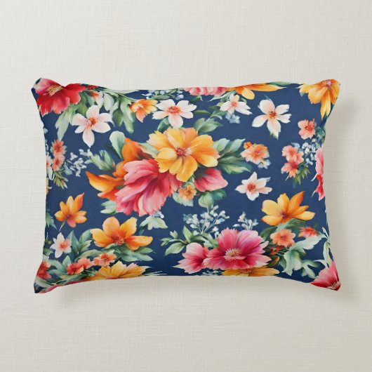 素晴イタリアンらしい夏の明るい花柄 アクセントクッション (正面)