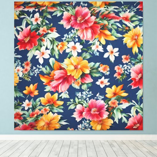 素晴イタリアンらしい夏の明るい花柄 キャンバスプリント (インサイチュ (ウッドフロア))