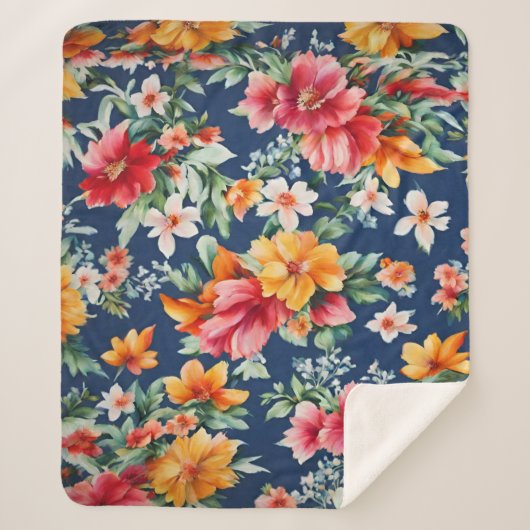 素晴イタリアンらしい夏の明るい花柄 シェルパブランケット (正面)