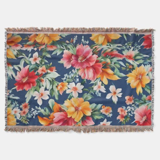 素晴イタリアンらしい夏の明るい花柄 スローブランケット (正面)