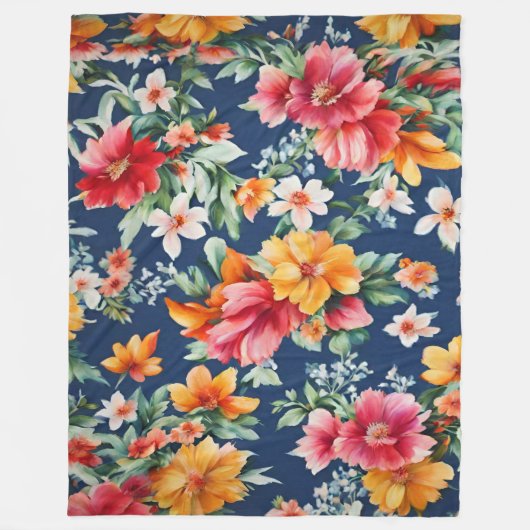 素晴イタリアンらしい夏の明るい花柄 フリースブランケット (正面)