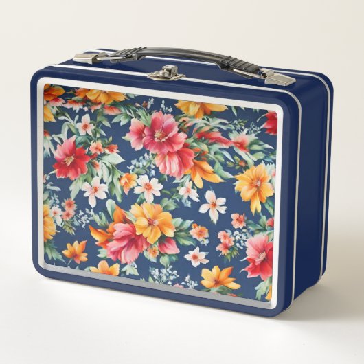 素晴イタリアンらしい夏の明るい花柄 メタルランチボックス (正面)