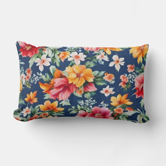 素晴イタリアンらしい夏の明るい花柄 ランバークッション (正面)