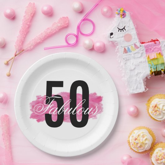 素晴エレガントらしい50ピンクウォーター色誕生日 ペーパープレート (パーティー)