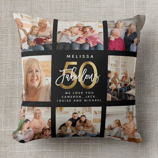 素晴モダンらしい50誕生日フォトコラージュ金ゴールド クッション