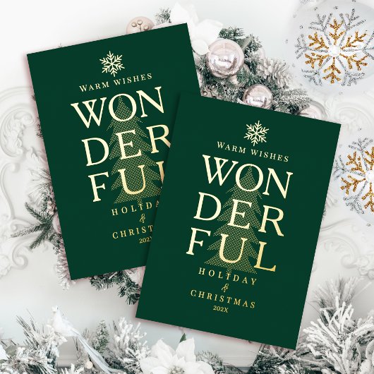素晴モダンミニマルらしい休日のクリスマスグリーン 箔シーズンカード