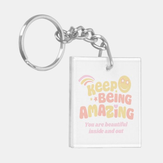 素晴保らしいスマイルピンクイエローカスタム写真 キーホルダー (正面左)