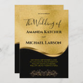 素晴素晴らしらしいゴージャスな金ゴールドとブラック 招待状 (正面/裏面)