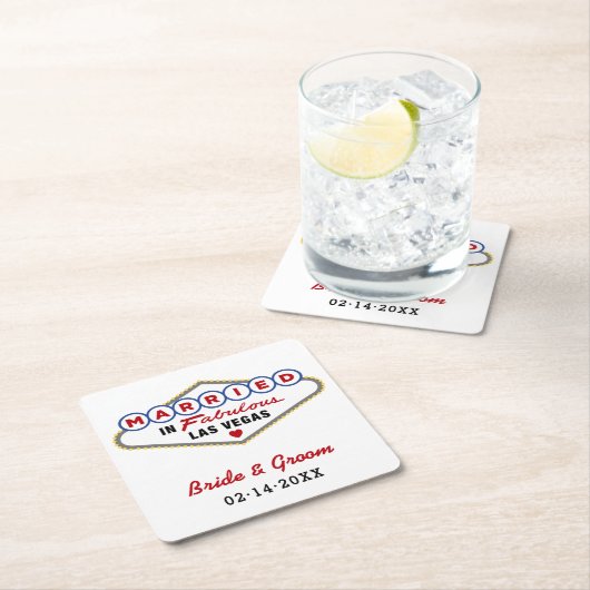 素晴結婚したらしいラスベガス・レッドのモ結婚ノグラムで スクエアペーパーコースター (インサイチュ)