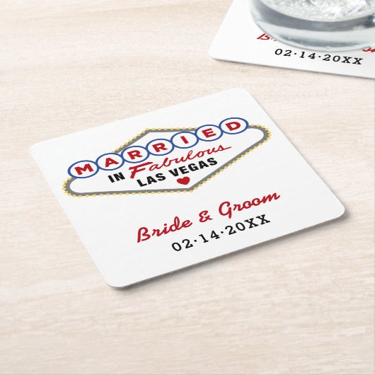 素晴結婚したらしいラスベガス・レッドのモ結婚ノグラムで スクエアペーパーコースター (アングル)