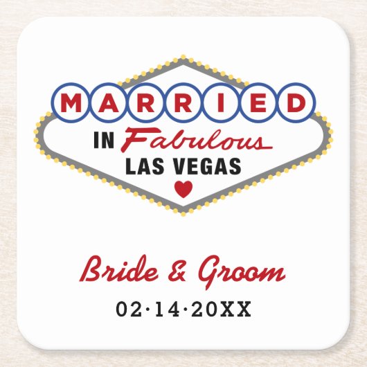 素晴結婚したらしいラスベガス・レッドのモ結婚ノグラムで スクエアペーパーコースター (正面)