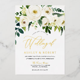 素晴結婚らしい:白い咲き花ゴールデン 箔招待状