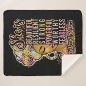 素晴頭が切れるらしいクイーンブラックメラニン女性の茶色の肌 シェルパブランケット (正面(横))