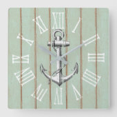 素朴いかりとウッドエレガント航海の スクエア壁時計 (正面)