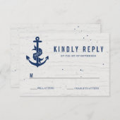 素朴いかりウェディングRSVPカード/ネイビー 出欠カード (正面/裏面)