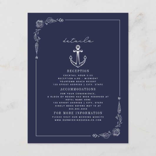 素朴いかりダークブルービーチ結婚式詳細 エンクロージャーカード (正面)