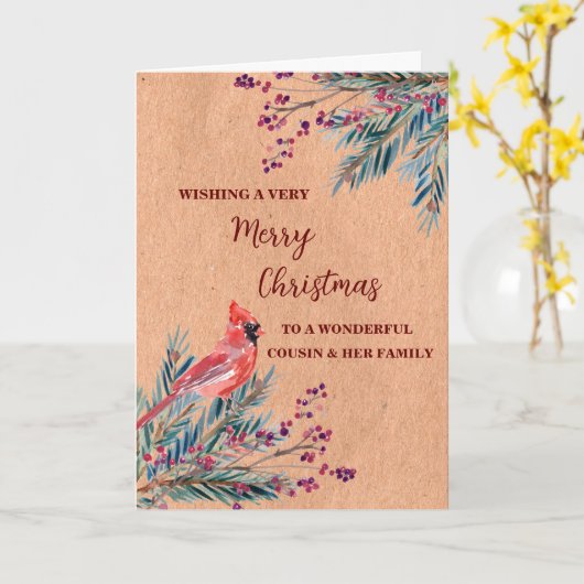 素朴いとこと家族メリークリスマス カード (黄色い花)