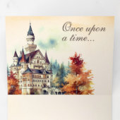 素朴おとぎ話の城QRコードストーリー結婚ブック 三つ折り招待状 (内部最初)