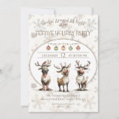 素朴おもしろいトナカイフェスティバルホリデーパーティー 招待状 (正面)