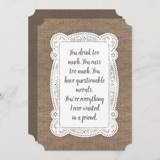 素朴おもしろいメイド・オブ・オーナー（花嫁付き添い人） 招待状 (正面/裏面)