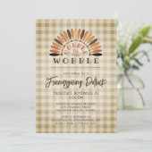 素朴おもしろいPotluck Turkey Plaid 招待状 (スタンド正面)