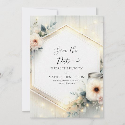 素朴お洒落メイスン結婚ジャー セーブザデート (正面)