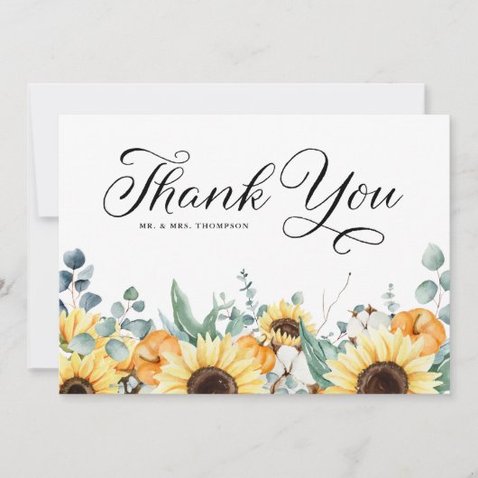 素朴かぼちゃとヒマワリ秋結婚の サンキューカード (正面)