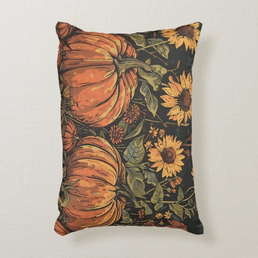 素朴かぼちゃとヒマワリ – 秋枕 アクセントクッション (正面(垂直))