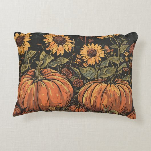 素朴かぼちゃとヒマワリ – 秋枕 アクセントクッション (裏面)