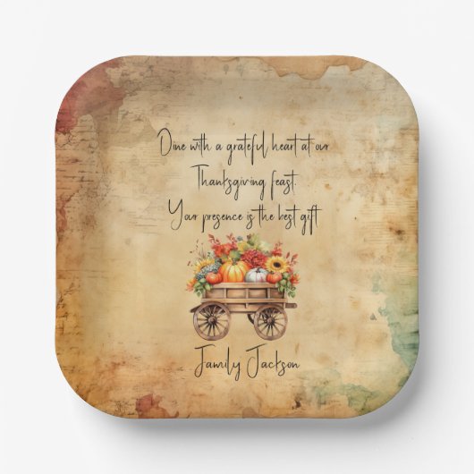 素朴かぼちゃのワゴン感謝祭紙プレート ペーパープレート (正面)