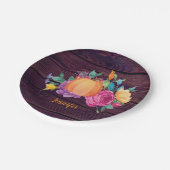 素朴かぼちゃ水彩花秋パーティー ペーパープレート (アングル)