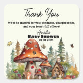 素朴きのこウッドランド赤ちゃんシャワー スクエアシール (正面)