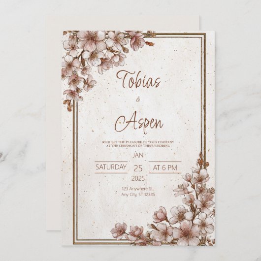 素朴さくらんぼ結婚の 招待状 (正面/裏面)