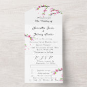 素朴さくらんぼ花日本のピンク花桜 オールインワン招待状 (内側)